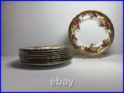 Royal Chelsea Golden Rose 10 Plate Set 8.25 Heavy Gold Bone China England
