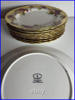 Royal Chelsea Golden Rose 10 Plate Set 8.25 Heavy Gold Bone China England