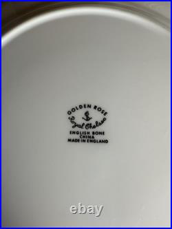 Royal Chelsea Golden Rose 10 Plate Set 8.25 Heavy Gold Bone China England