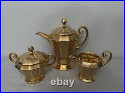 Royal China Limoges French Hand Painted 24k Gold Encrusted Tea Serving Set, EUC