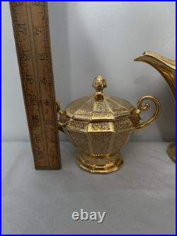 Royal China Limoges French Hand Painted 24k Gold Encrusted Tea Serving Set, EUC