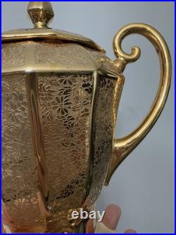 Royal China Limoges French Hand Painted 24k Gold Encrusted Tea Serving Set, EUC