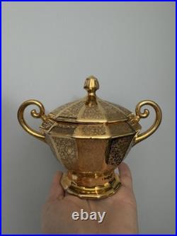 Royal China Limoges French Hand Painted 24k Gold Encrusted Tea Serving Set, EUC Royal China Limoges French Hand Painted 24k Gold Encrusted Tea Serving Set, EUC