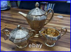 Royal China Limoges French Hand Painted 24k Gold Encrusted Tea Serving Set, EUC