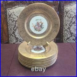 Royal China Set of 10 22k Gold Encrusted Charger Plates Courting Couple 10.25in Royal China Set of 10 22k Gold Encrusted Charger Plates Courting Couple 10.25in