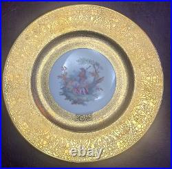 Royal China Set of 10 22k Gold Encrusted Charger Plates Courting Couple 10.25in Royal China Set of 10 22k Gold Encrusted Charger Plates Courting Couple 10.25in