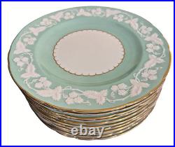 Royal Crown Derby England Kendal Celadon Floral Vine Embossed 9 Plate Set Of 12