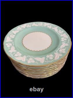 Royal Crown Derby England Kendal Celadon Floral Vine Embossed 9 Plate Set Of 12