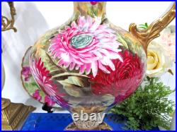 Royal Kinran Nippon cabbage rose mums vase Pitcher Urn thick gold