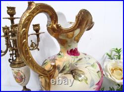 Royal Kinran Nippon cabbage rose mums vase Pitcher Urn thick gold