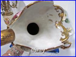 Royal Kinran Nippon cabbage rose mums vase Pitcher Urn thick gold