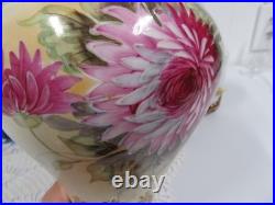 Royal Kinran Nippon cabbage rose mums vase Pitcher Urn thick gold