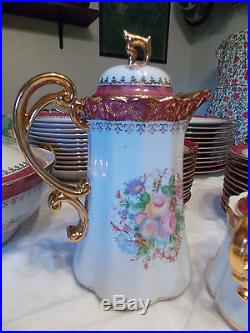 Royal Porcelain China Rose & Floral Gold Trim Dinnerware & Serving Set 90 Pc