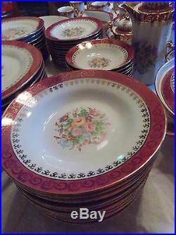 Royal Porcelain China Rose & Floral Gold Trim Dinnerware & Serving Set 90 Pc