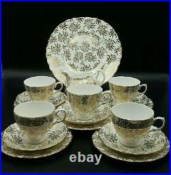 Royal Vale Bone China Gold Tea Cups/Saucers/Plates Part Tea Set-Excellent