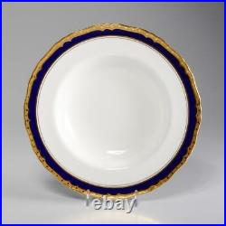 Royal Worcester Aston Cobalt Blue Gold Large Rim Soup Bowls 9.25 Set of 4 B