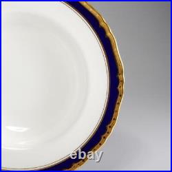 Royal Worcester Aston Cobalt Blue Gold Large Rim Soup Bowls 9.25 Set of 4 B