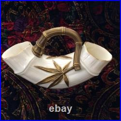 Royal Worcester Eng Porcelain Gold Bamboo Handle Vase Antique 1884 Double Ended