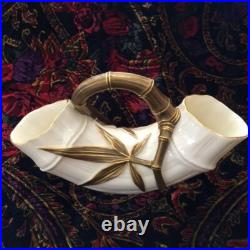 Royal Worcester Eng Porcelain Gold Bamboo Handle Vase Antique 1884 Double Ended