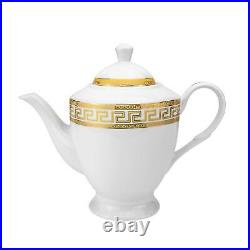 Royalty Porcelain 17-pc Tea set Greek Key Ornament For 6, Bone China (Gold)
