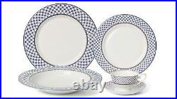 Royalty Porcelain 20-pc Dinner Set for 4, Premium Bone China (Villa Azure)