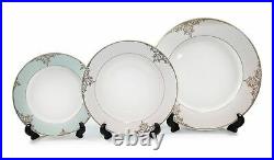 Royalty Porcelain 20-pc Gloria Teal Dinner Set, 24K Gold Premium Bone China