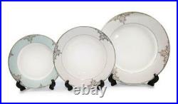 Royalty Porcelain 20-pc Gloria Teal Dinner Set, 24K Gold Premium Bone China