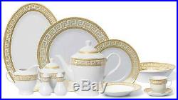 Royalty Porcelain 57-pc Dinner Set, Greek Key Pattern, Bone China (Gold)
