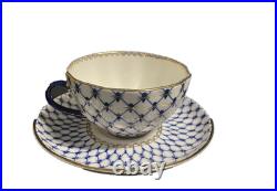 Royalty Porcelain Bone China Cobalt Net With Gold 12 pc Tea Cup & Saucer Set