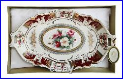 Royalty Porcelain Serving Tray, Vintage Floral Design, 24K Gold Bone China