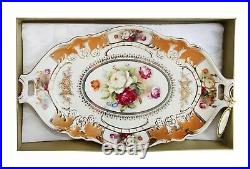 Royalty Porcelain Serving Tray, Vintage Floral Gold Design, 24K Bone China