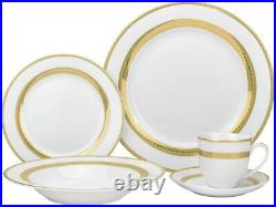 Royalty Porcelain White 20 pc Dinnerware Set with Gold Celtic Strip, Bone China