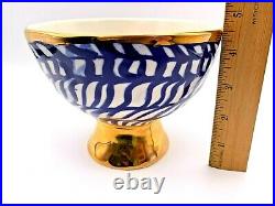 Ruan Hoffmann Anthropologie Pedestal Footed Bowl Planter Vase Cobalt Blue Gold