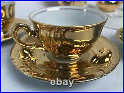 Rudolph Wachter Gold Porcelain Tea pot cups Saucers Service (6) Bavarian China