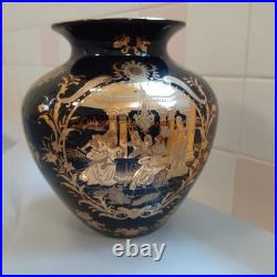 SATSUMA China Beautiful Porcelain/Ceramic Black with Gold Vase Greek/Roman Scene SATSUMA China Beautiful Porcelain/Ceramic Black with Gold Vase Greek/Roman Scene