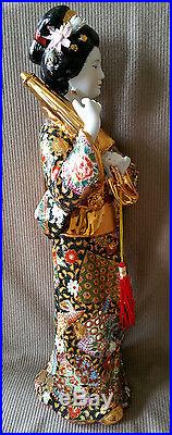 SATSUMA Style Geisha Porcelain Figurine Statue Sculpture Gold Umbrella Figure