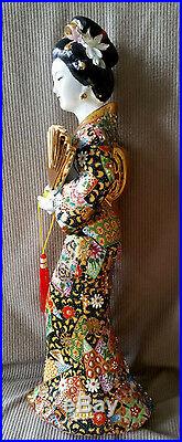 SATSUMA Style Geisha Porcelain Large Figurine Statue Sculpture Gold Fan Figure