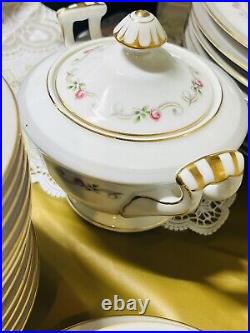SONE CHINA Set #1831 Japan 74 pieces Pink Roses, Green Leaves, Gold, Gray Motif