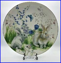 S/4 WILLIAMS SONOMA FLORAL MEADOW EASTER BUNNY Dinner Plates Gold Rim NEWithNIB