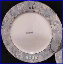 Sanderson 4 LUXURY PORCELAIN DINNER PLATES blue gold rim Asian Bird 11.25 NEW