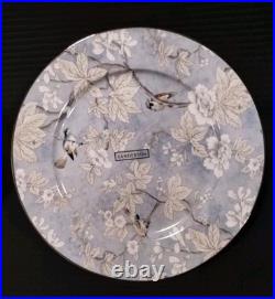Sanderson 4 LUXURY PORCELAIN DINNER PLATES blue gold rim Asian Bird 11.25 NEW
