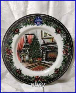 Sanderson 4 LUXURY PORCELAIN DINNER PLATES blue gold rim Asian Bird 11.25 NEW