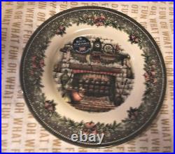 Sanderson 4 LUXURY PORCELAIN DINNER PLATES blue gold rim Asian Bird 11.25 NEW
