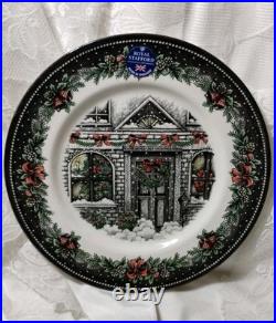 Sanderson 4 LUXURY PORCELAIN DINNER PLATES blue gold rim Asian Bird 11.25 NEW