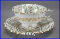 Schlaggenwald Gold Vermicelli Star Floral & Green Tea Cup & Saucer C. 1830-1846