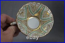 Schlaggenwald Gold Vermicelli Star Floral & Green Tea Cup & Saucer C. 1830-1846