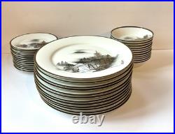 Service for 12! MINT! Japanese Kutani Handpainted Black & Gold Trim China 36 pc