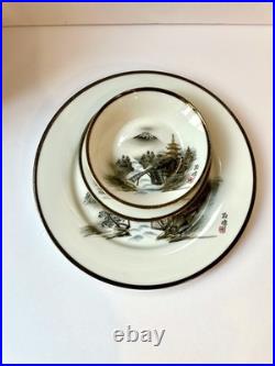 Service for 12! MINT! Japanese Kutani Handpainted Black & Gold Trim China 36 pc