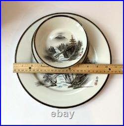 Service for 12! MINT! Japanese Kutani Handpainted Black & Gold Trim China 36 pc