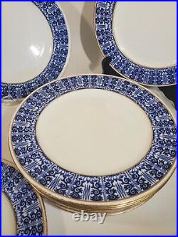 Set 10 Antique Blue White Minton Kings Lily 9 inch Plates Gold w Gorgeous Blue